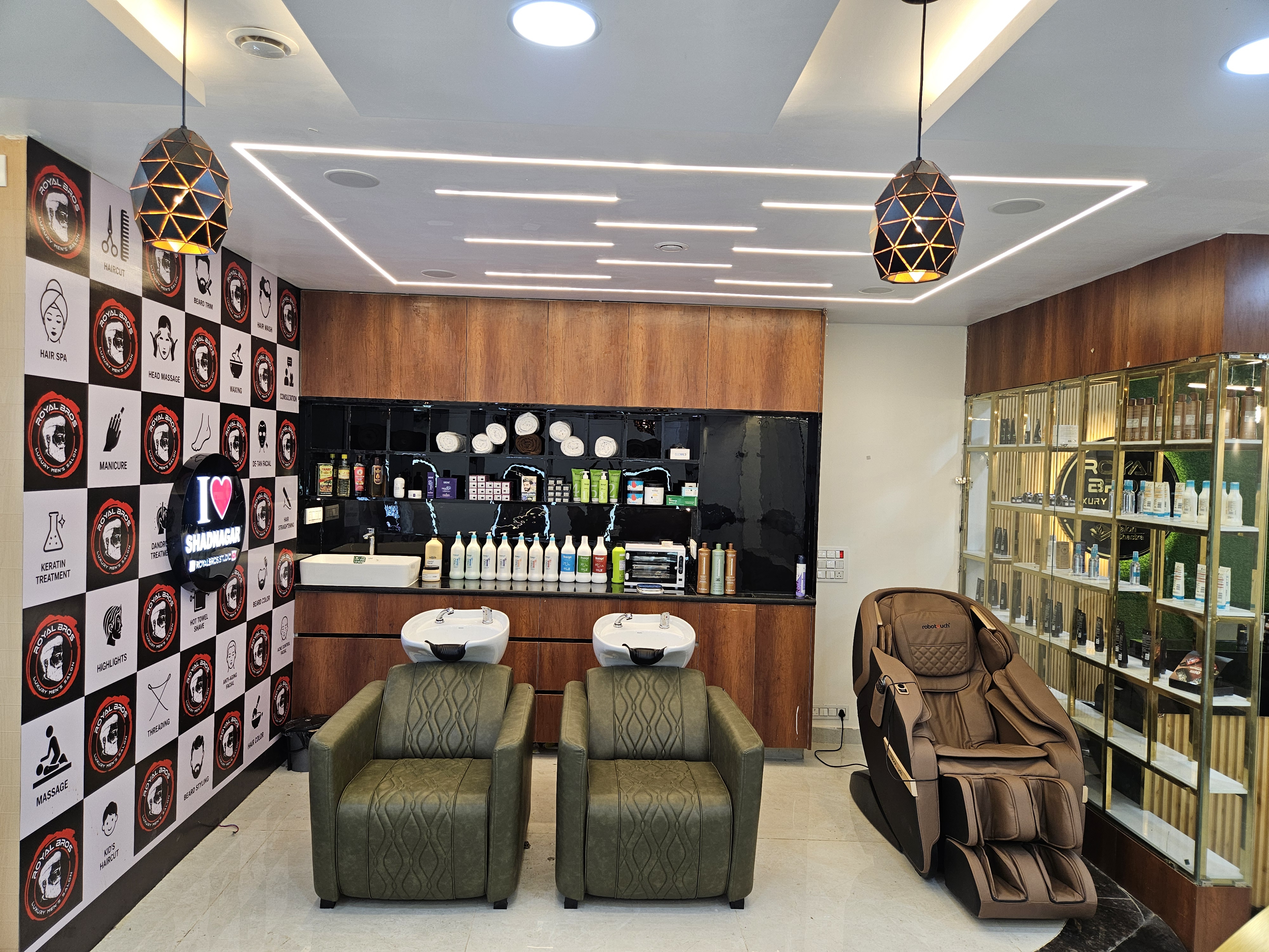 Royal Bros luxury barber shop interior Shadnagar